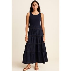 Tahari Ella Sleeveless Tiered Maxi Dress in Navy Blue